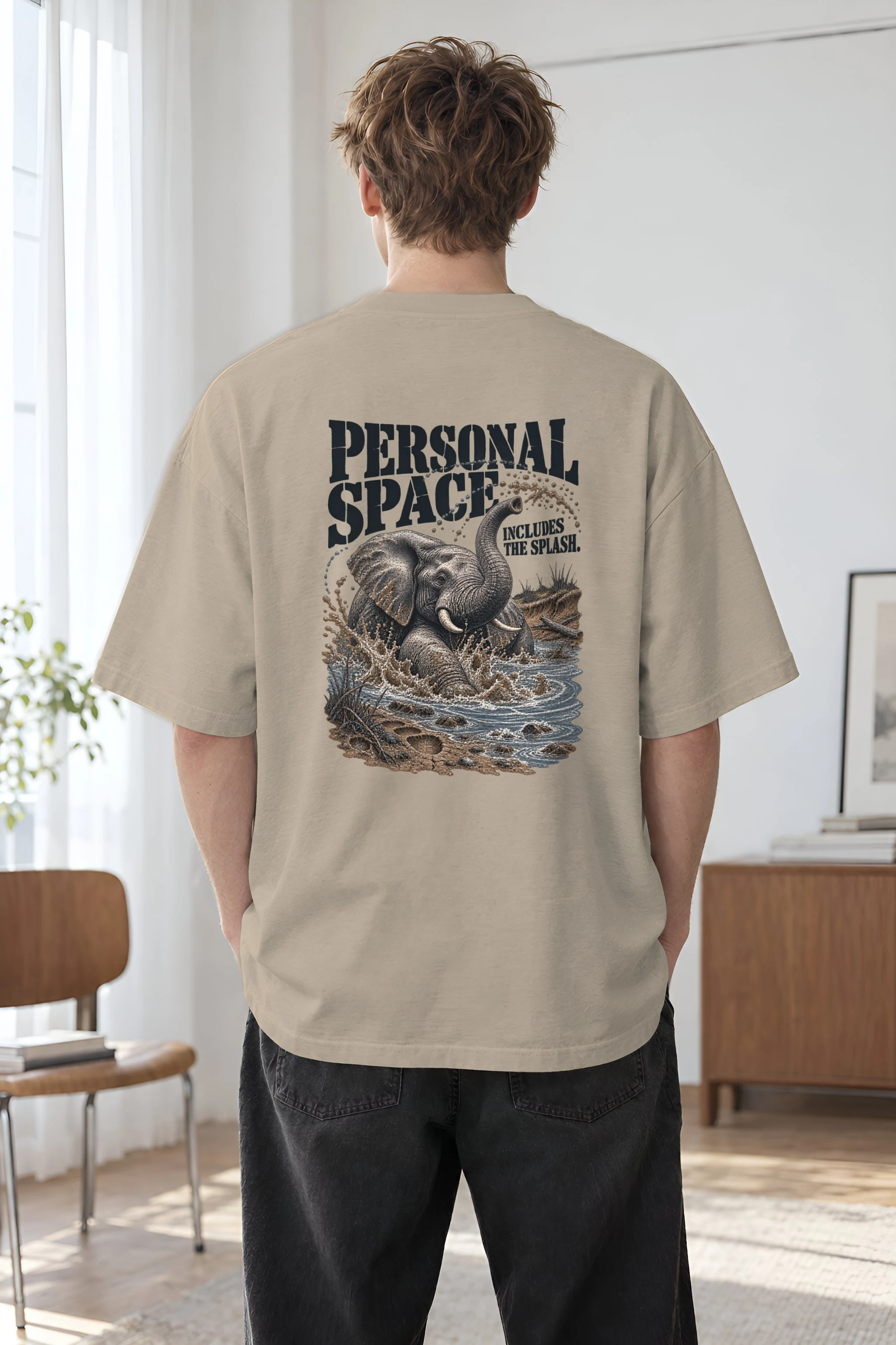 "Personal Space Includes the Splash" Men's Oversized Heavyweight Crewneck T-Shirt