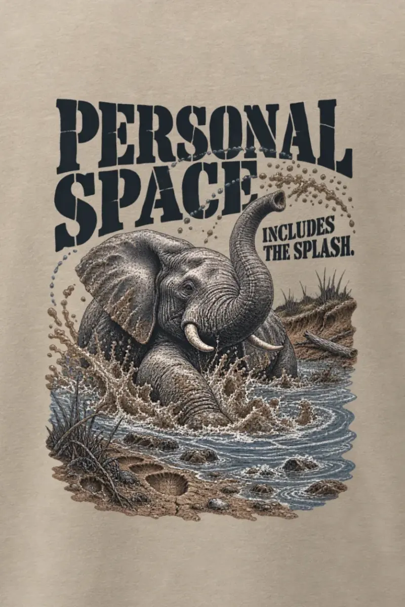"Personal Space Includes the Splash" Men’s Oversized Heavyweight Crewneck T-Shirt - the graphic up close