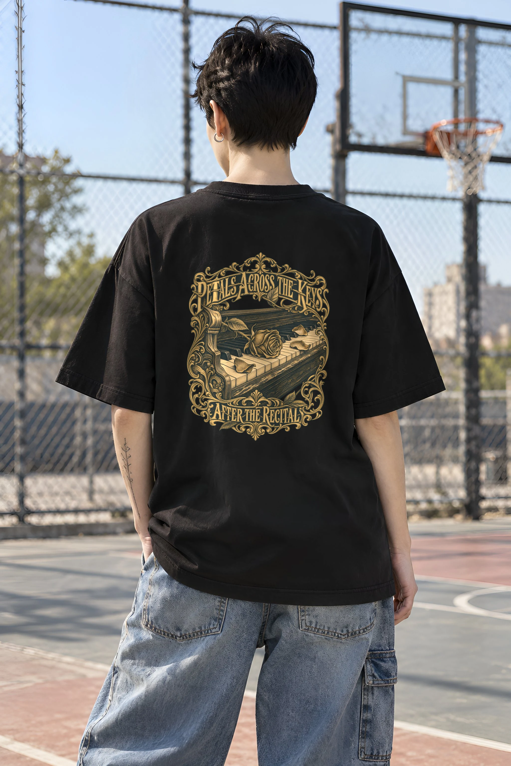 "Petals Across the Keys" Unisex Oversized Heavyweight Crewneck T-Shirt