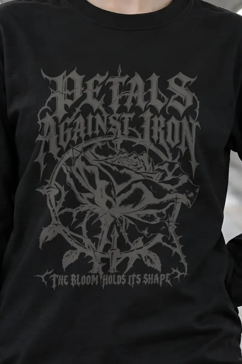 "Petals Against Iron" Unisex Longsleeve T-shirt - the graphic up close