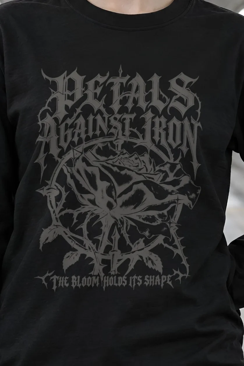 "Petals Against Iron" Unisex Longsleeve T-shirt - the graphic up close