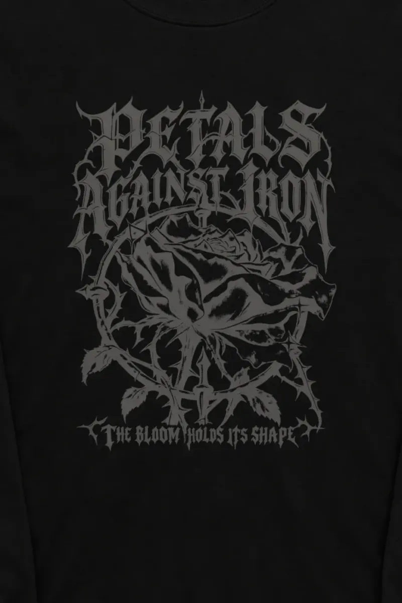 "Petals Against Iron" Unisex Longsleeve T-shirt - the graphic up close