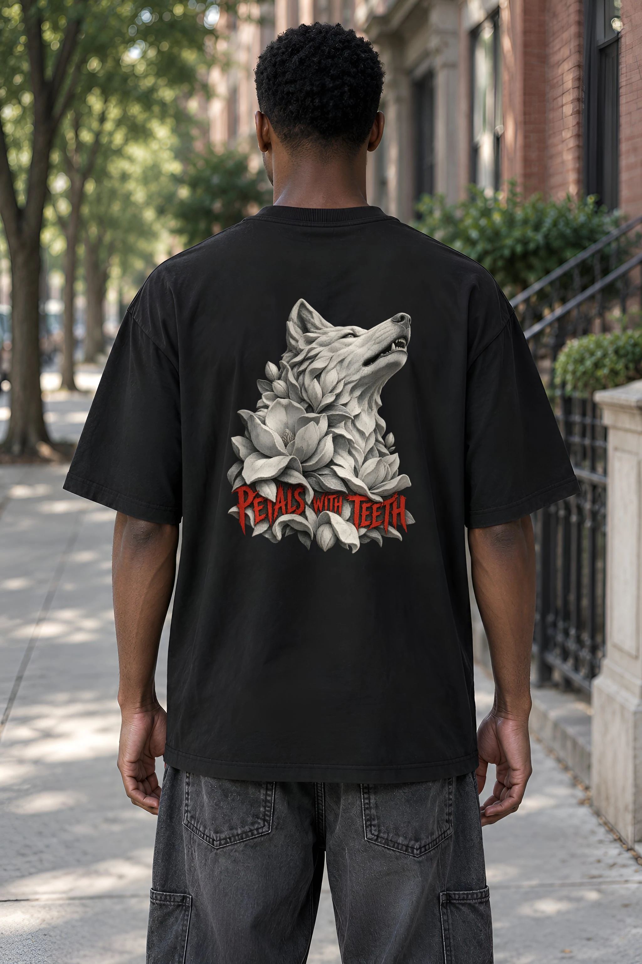 "Petals With Teeth" Men's Oversized Heavyweight Crewneck T-Shirt