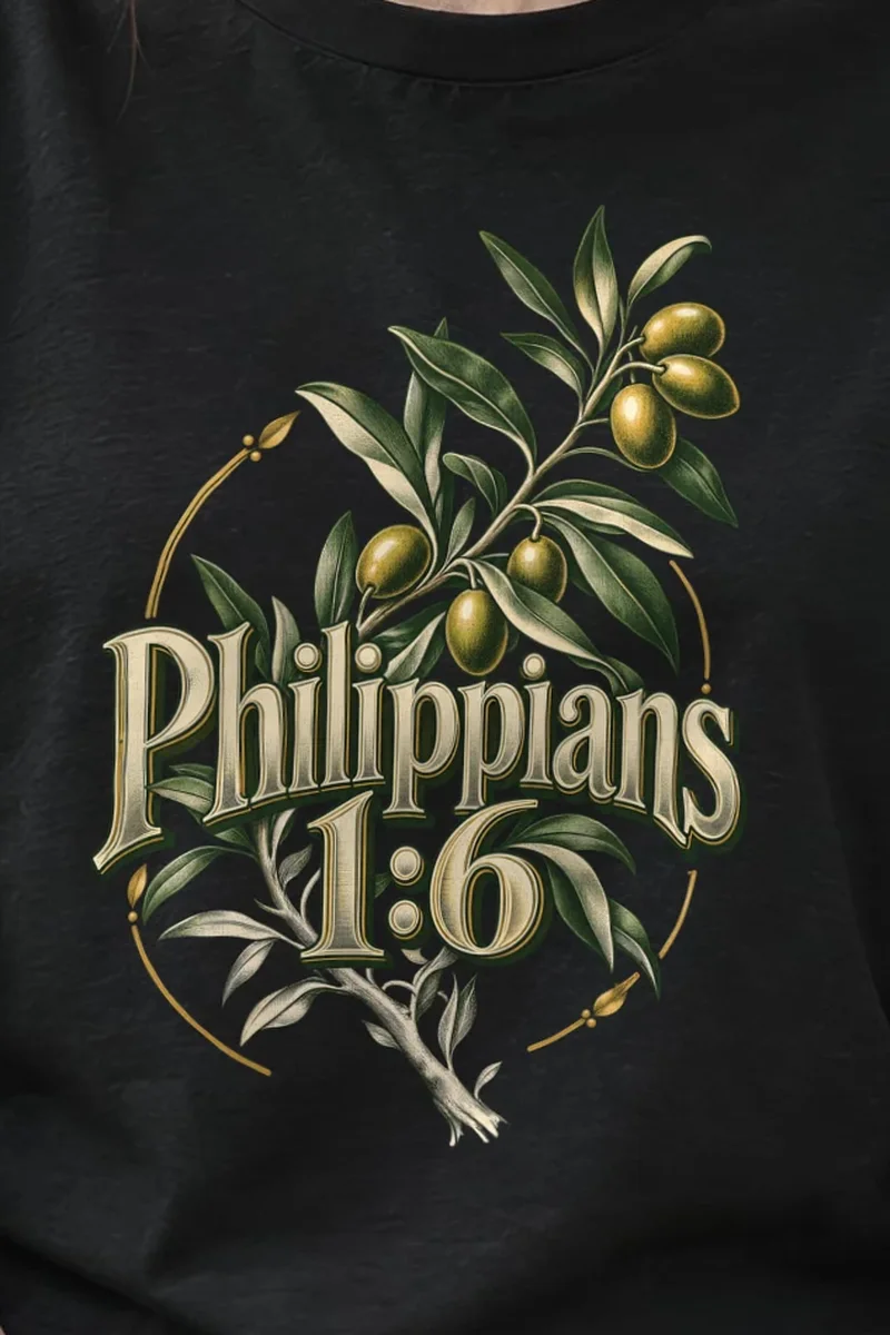 "Philippians 1:6" Heavyweight Unisex Crewneck T-shirt - the graphic up close