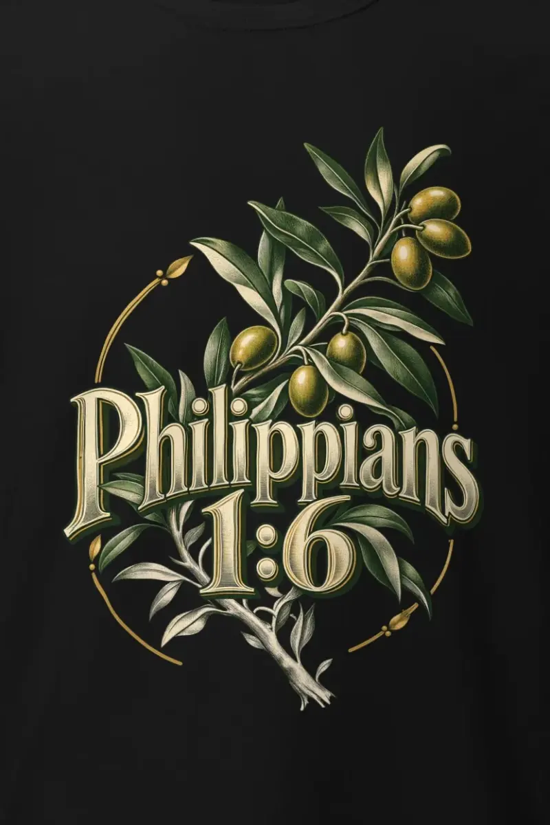 "Philippians 1:6" Heavyweight Unisex Crewneck T-shirt - the graphic up close