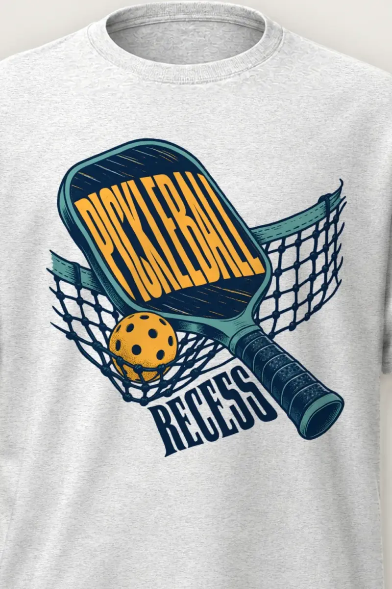 "Pickleball Recess" Heavyweight Unisex Crewneck T-shirt - the graphic up close