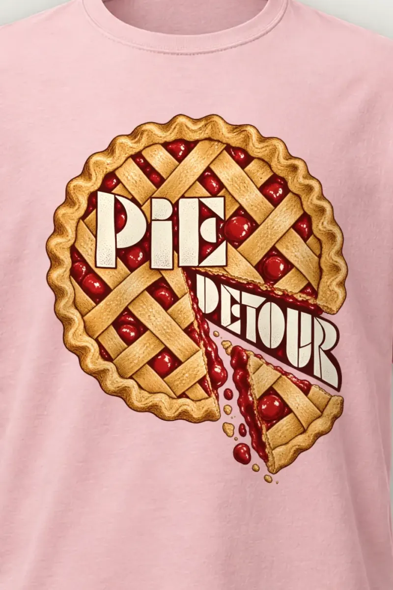 "Pie Detour" Heavyweight Unisex Crewneck T-shirt - the graphic up close