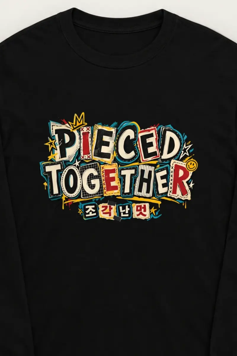 "Pieced Patch Lettering" Unisex Longsleeve T-shirt - the graphic up close