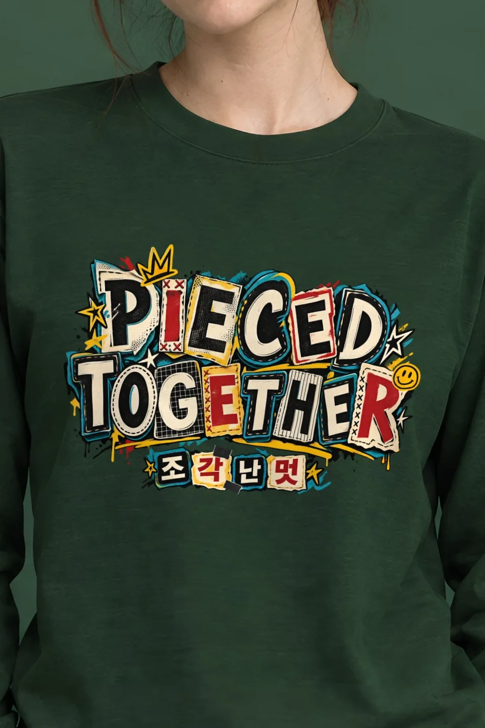 "Pieced Patch Lettering" Unisex Longsleeve T-shirt - the graphic up close