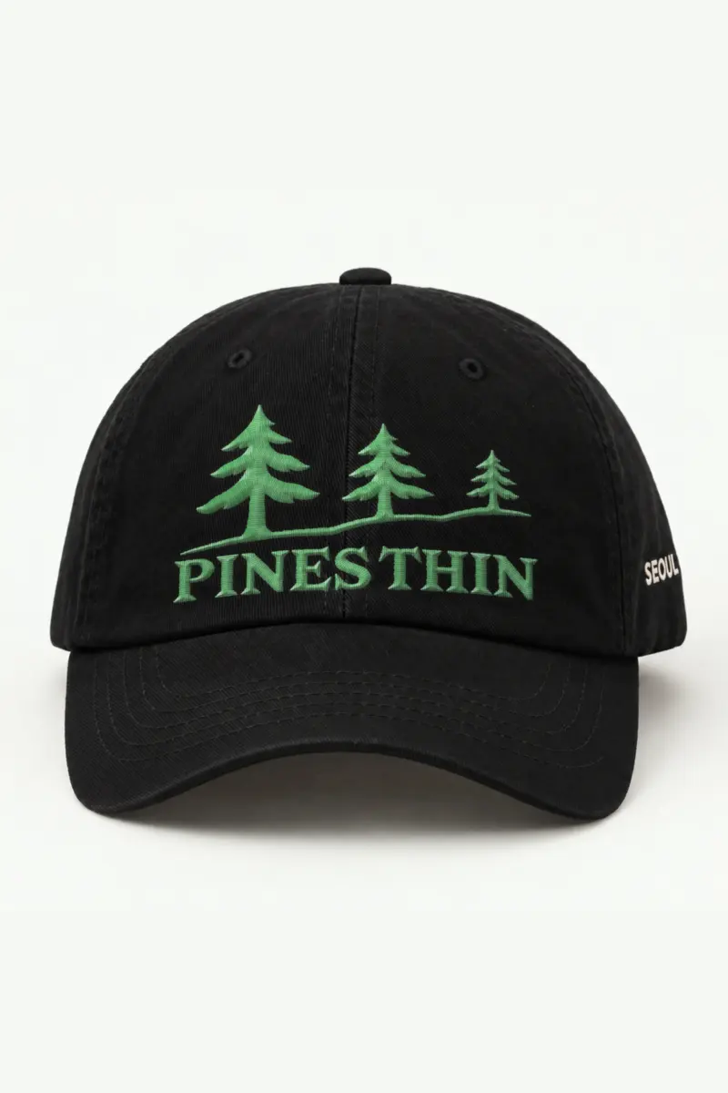 "PINES THIN" Classic Dad Hat · Embroidered — black/cap-front
