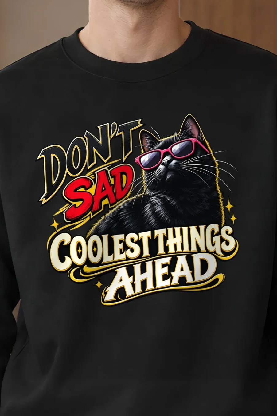 "Pink Shades Cat" 1 Crewneck Sweatshirt - the graphic up close