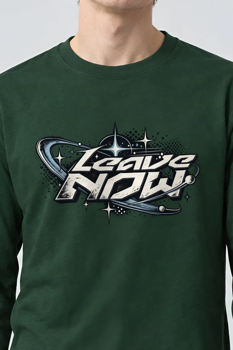 "Planetary Ring Typography" Unisex Longsleeve T-shirt - the graphic up close