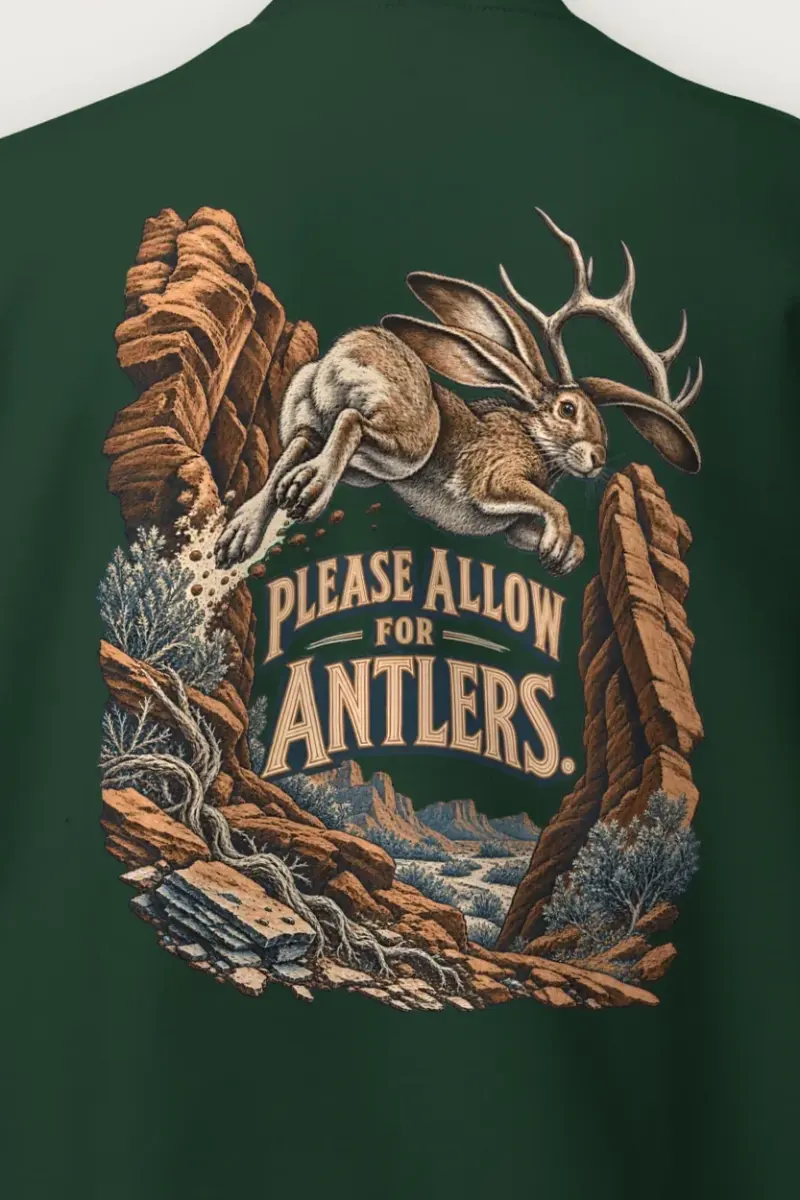 "Please Allow for Antlers" Heavy Blend Unisex Crewneck Sweatshirt - the graphic up close