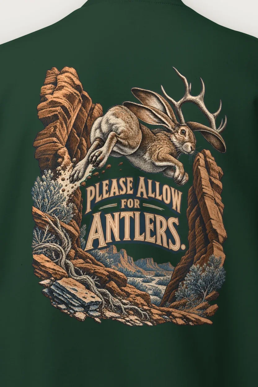 "Please Allow for Antlers" Heavy Blend Unisex Crewneck Sweatshirt - the graphic up close