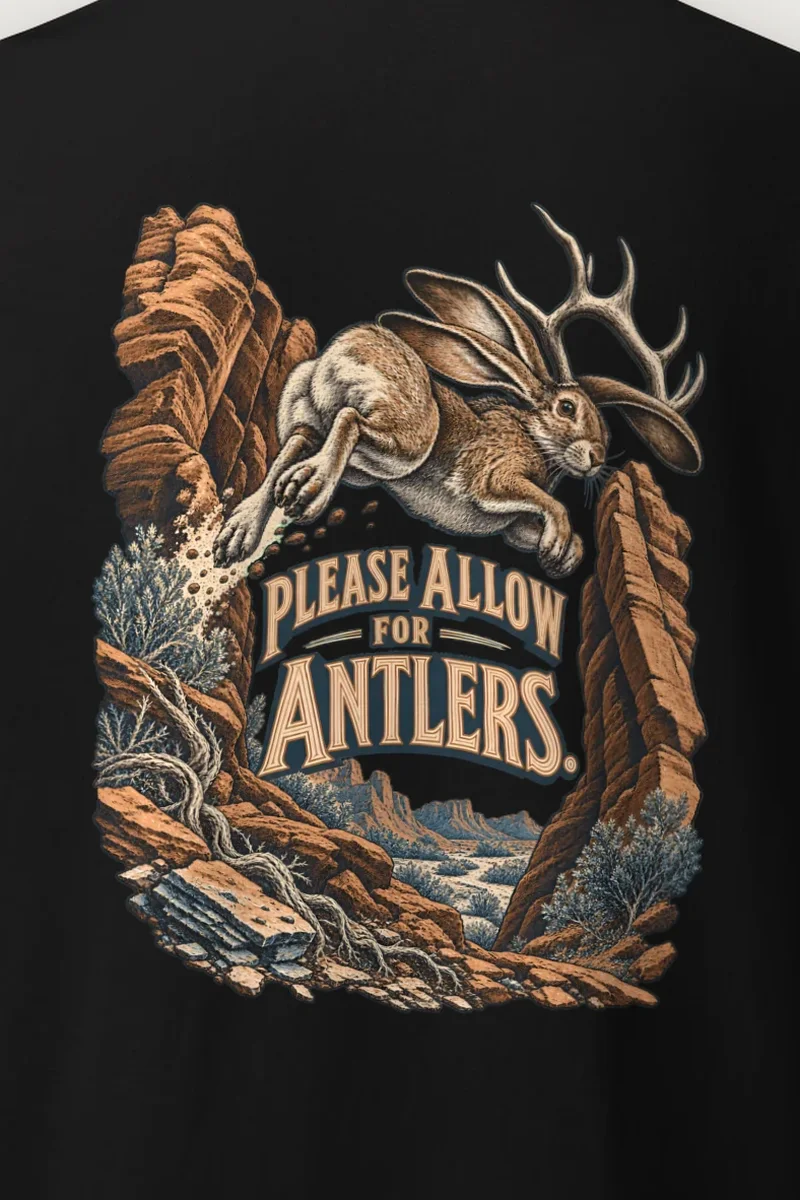 "Please Allow for Antlers" Heavyweight Unisex Crewneck T-shirt - the graphic up close