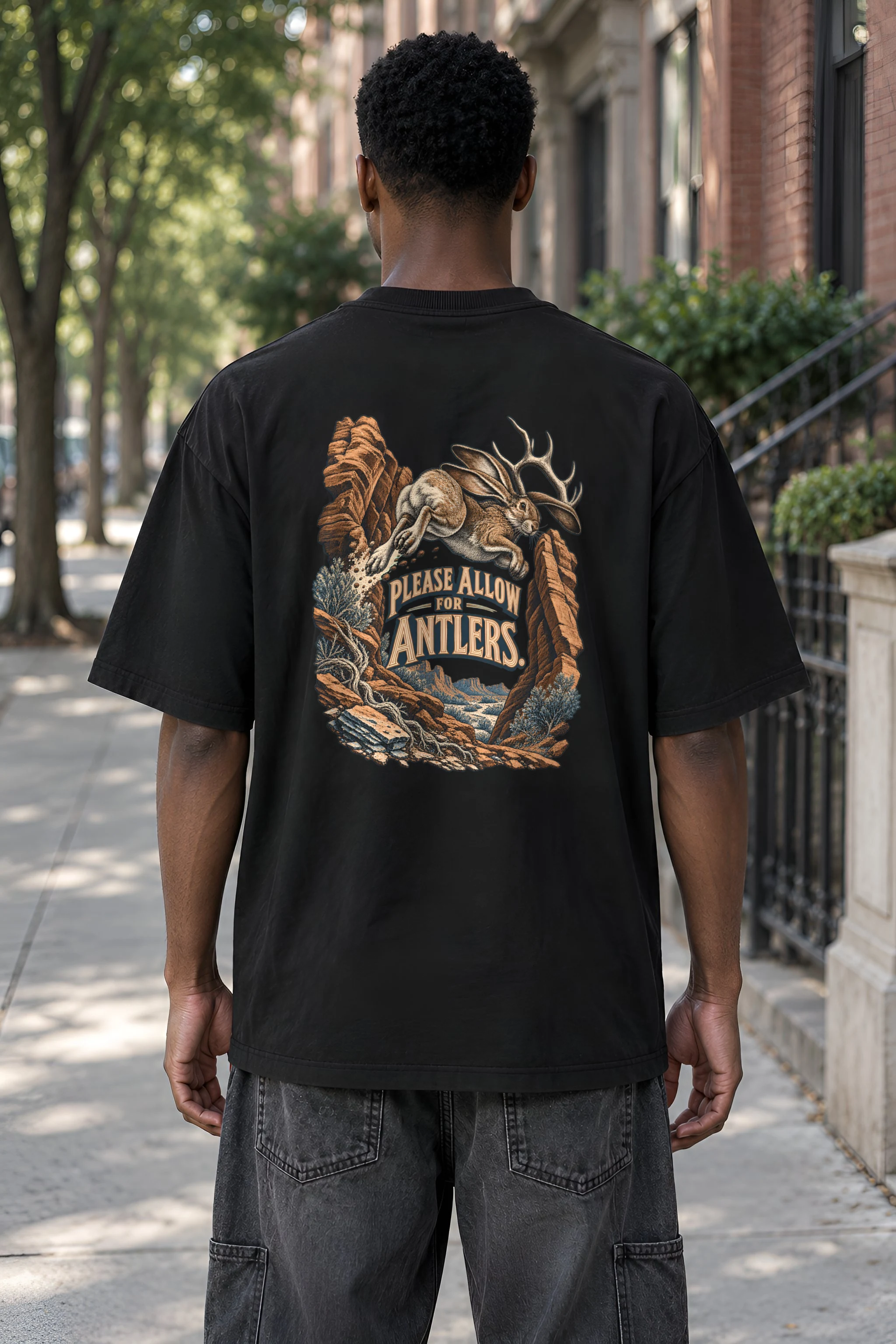 "Please Allow for Antlers" Men's Oversized Heavyweight Crewneck T-Shirt