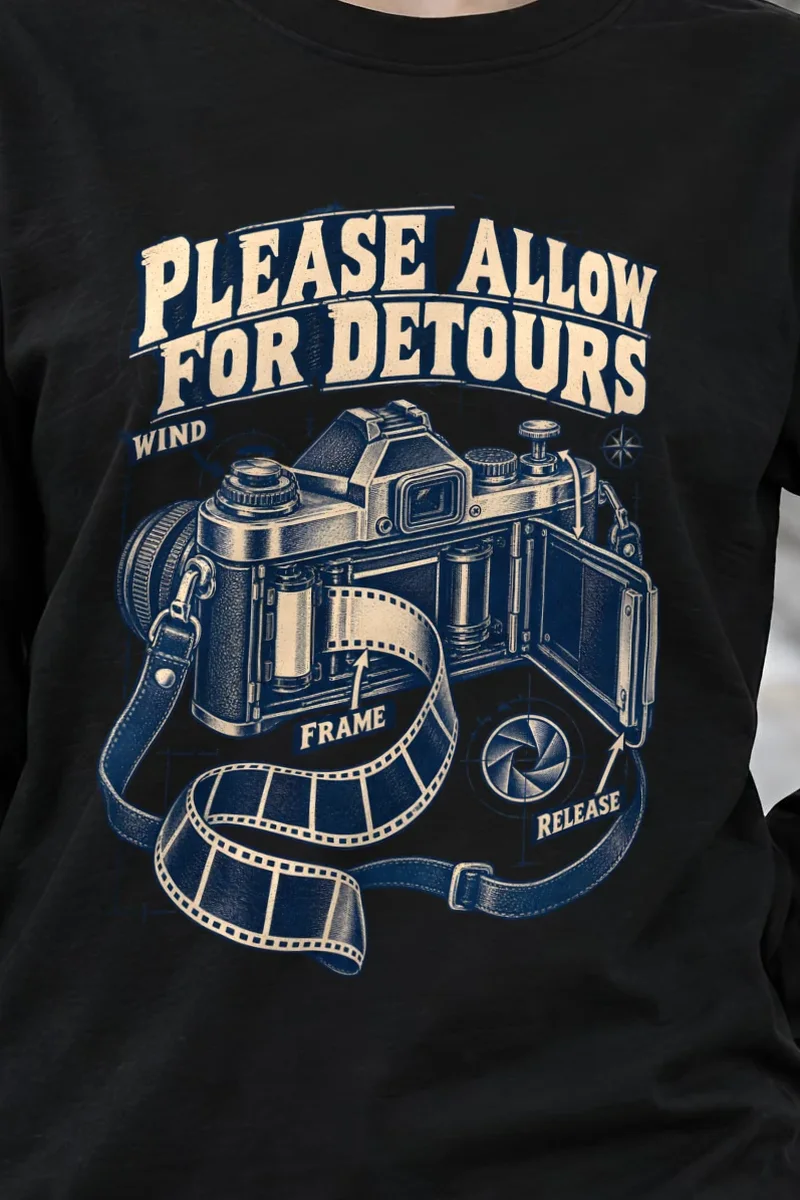 "Please Allow for Detours" Unisex Longsleeve T-shirt - the graphic up close