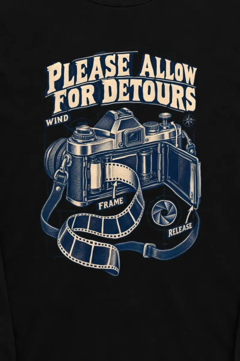 "Please Allow for Detours" Unisex Longsleeve T-shirt - the graphic up close
