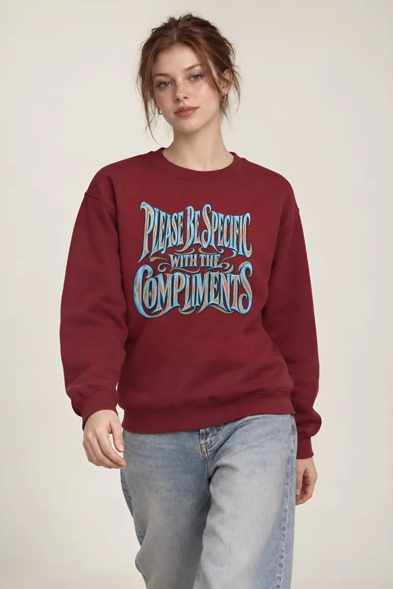 “Please Be Specific With The Compliments” Heavy Blend Unisex Crewneck Sweatshirt