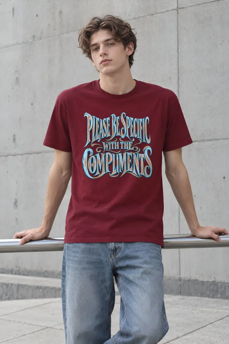 “Please Be Specific With The Compliments” Heavyweight Unisex Crewneck T-shirt