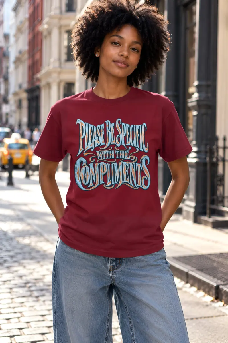 "Please Be Specific With The Compliments" Heavyweight Unisex Crewneck T-shirt