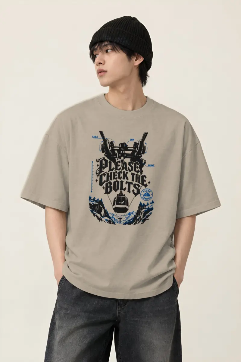 "Please Check The Bolts" Men's Oversized Heavyweight Crewneck T-Shirt