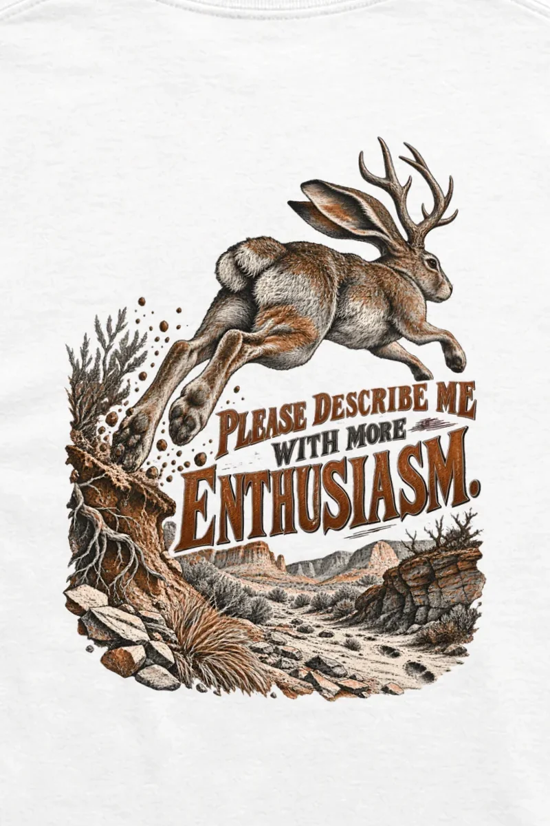 "Please Describe Me With More Enthusiasm" Unisex Longsleeve T-shirt - the graphic up close