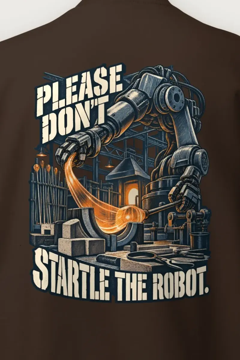 "Please Don’t Startle the Robot" Heavy Blend Unisex Crewneck Sweatshirt - the graphic up close