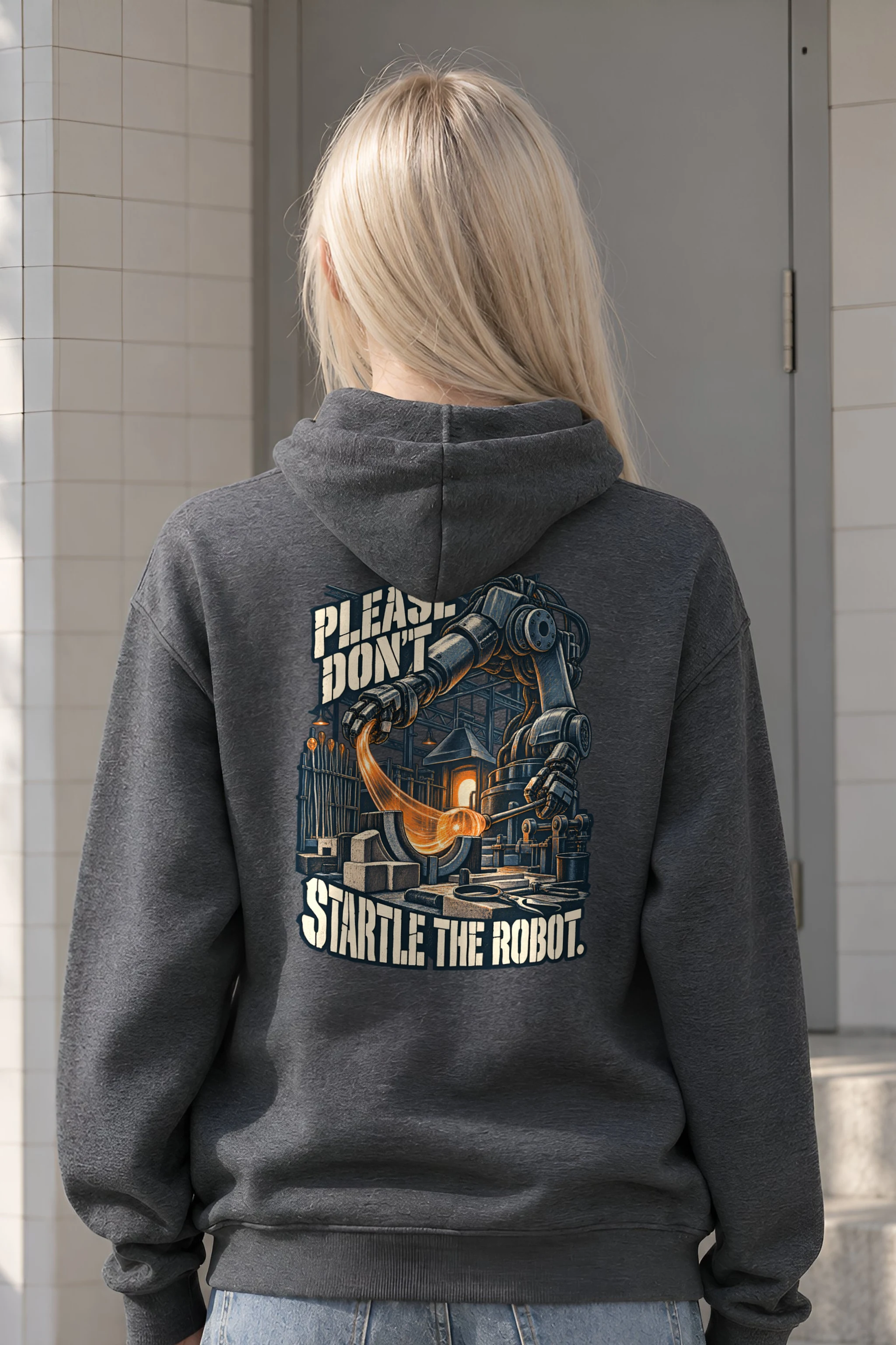 "Please Don't Startle the Robot" Heavy Blend Unisex Pullover Hoodie
