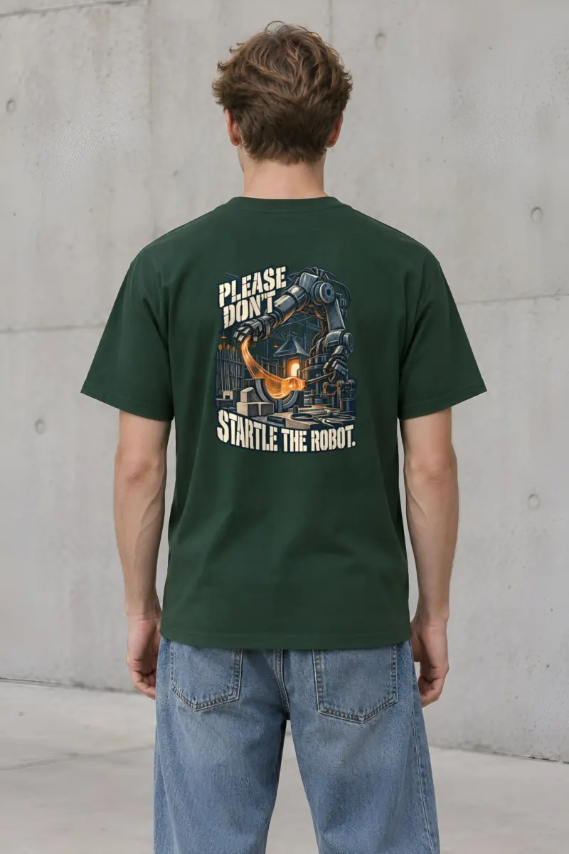 “Please Don’t Startle the Robot” Heavyweight Unisex Crewneck T-shirt
