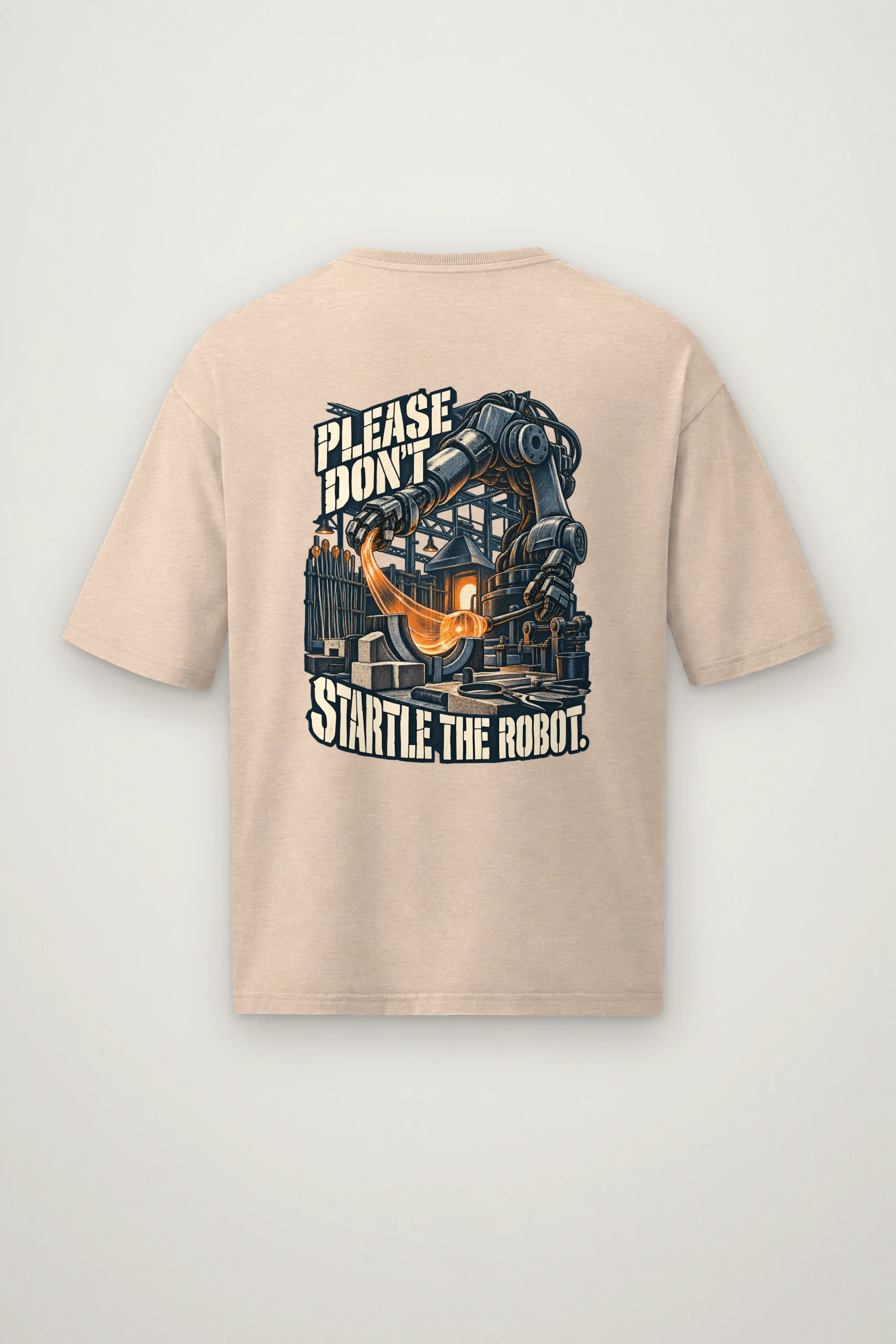 "Please Don't Startle the Robot" Men's Oversized Heavyweight Crewneck T-Shirt