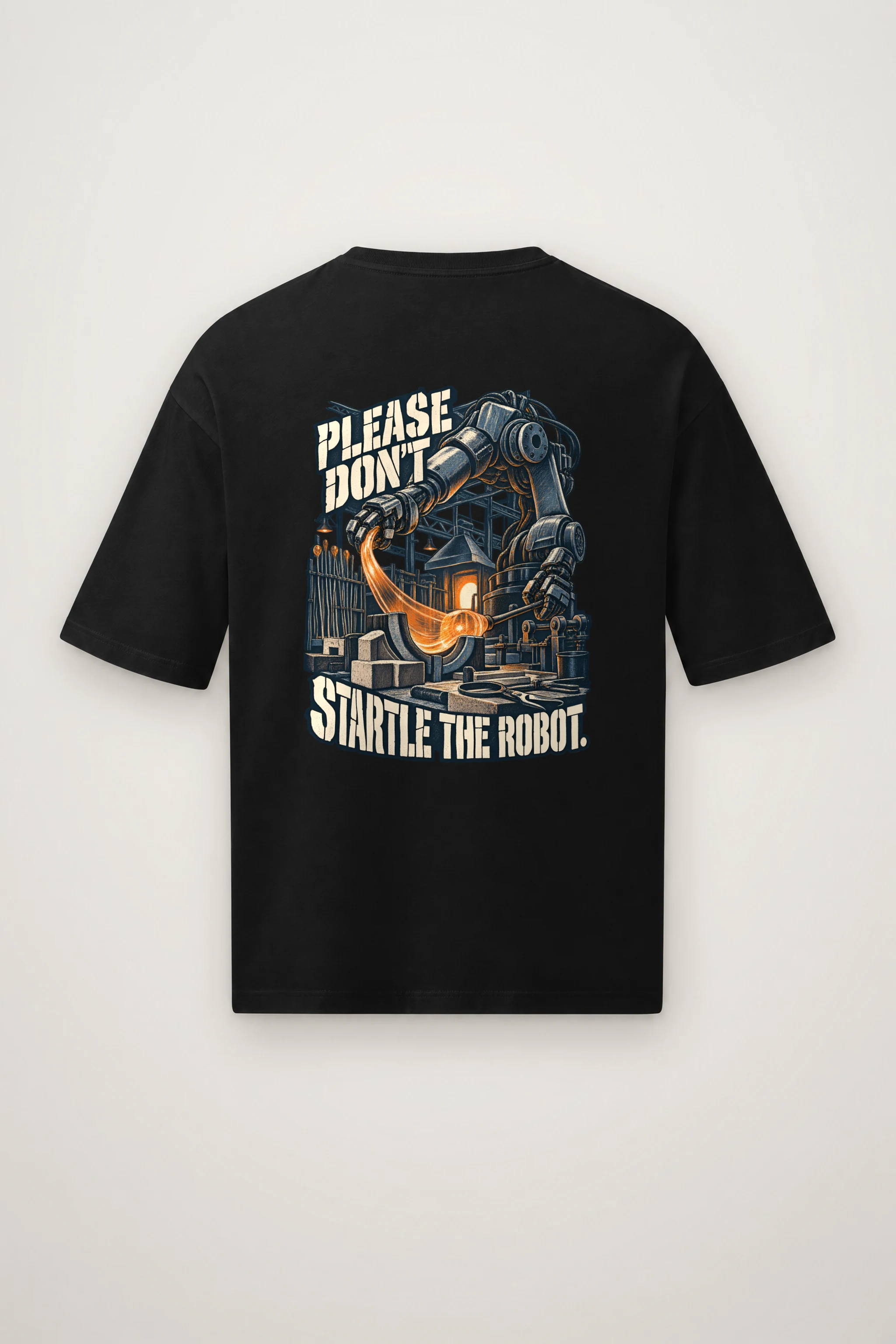 "Please Don't Startle the Robot" Men's Oversized Heavyweight Crewneck T-Shirt