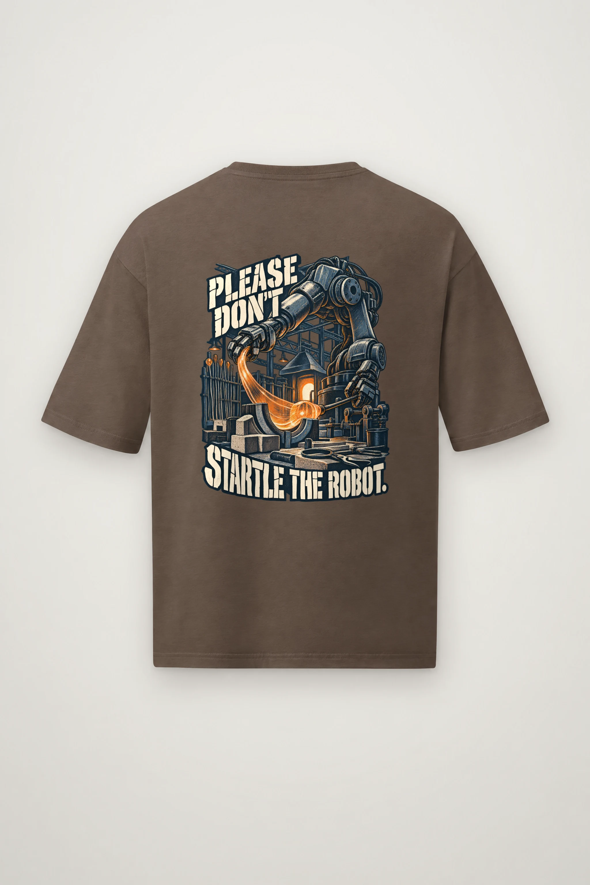 "Please Don't Startle the Robot" Men's Oversized Heavyweight Crewneck T-Shirt