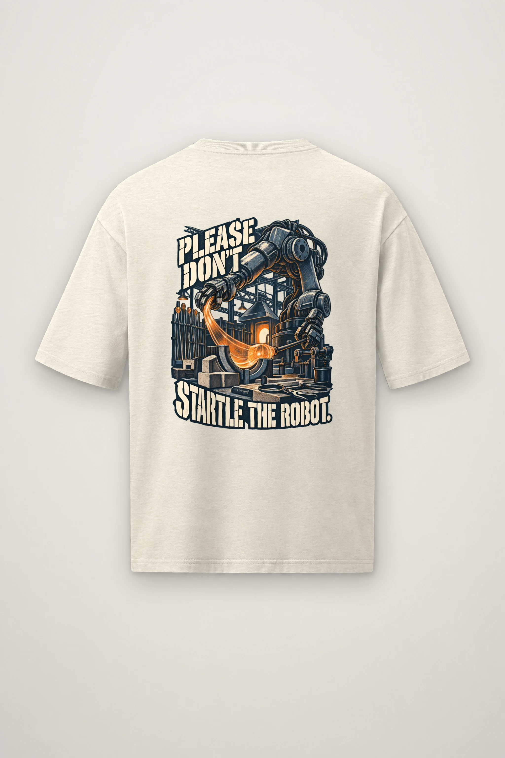 "Please Don't Startle the Robot" Men's Oversized Heavyweight Crewneck T-Shirt