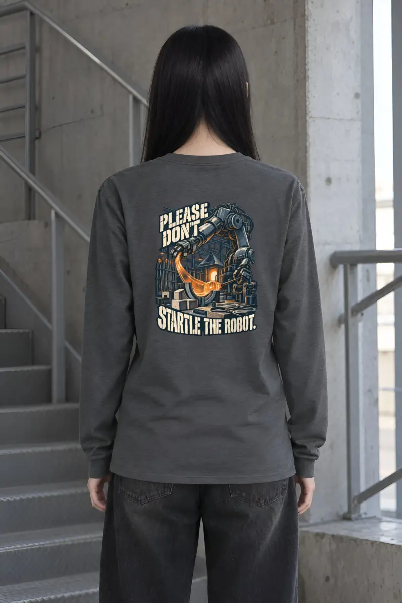 “Please Don’t Startle the Robot” Unisex Longsleeve T-shirt