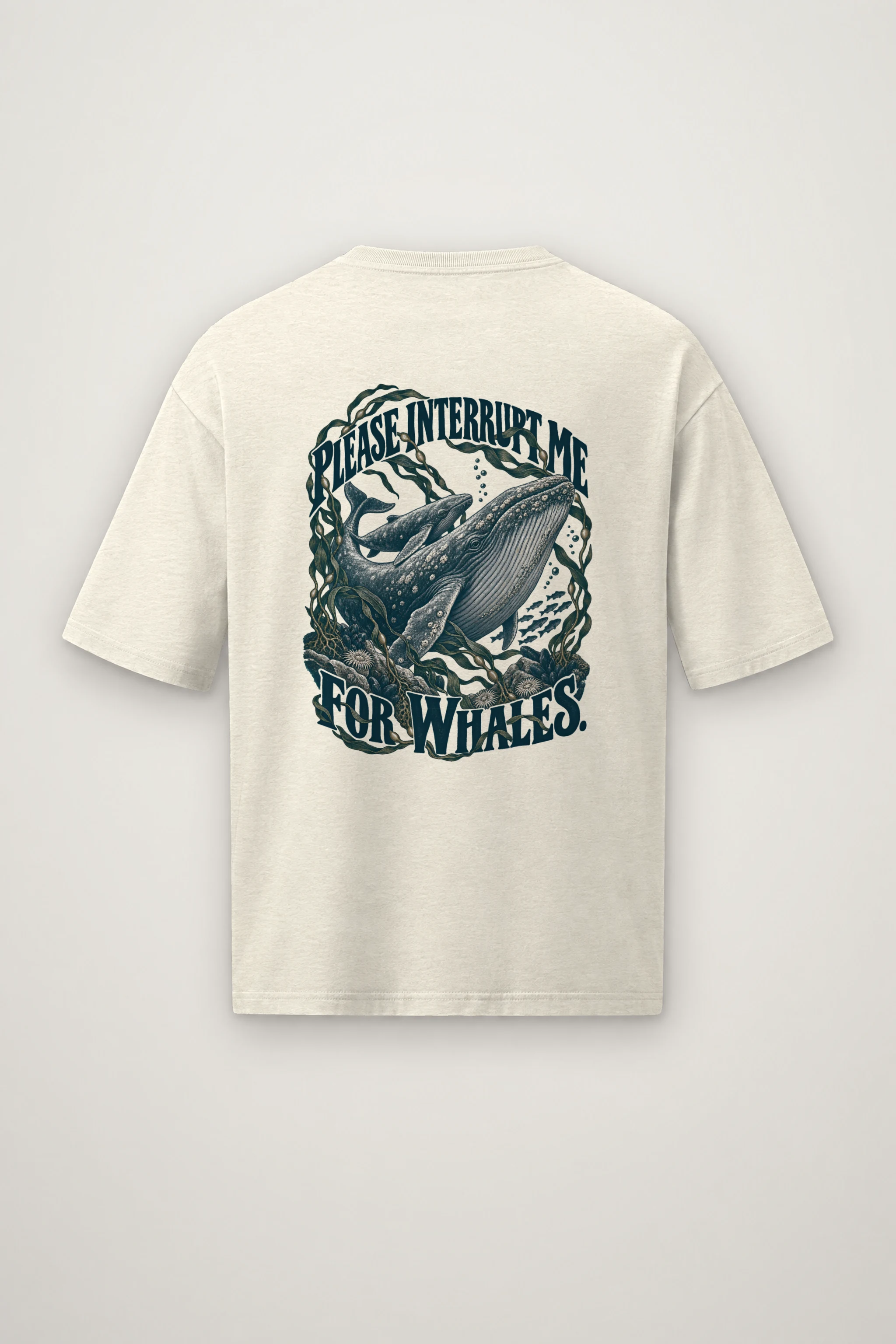 "Please Interrupt Me for Whales" Men's Oversized Heavyweight Crewneck T-Shirt