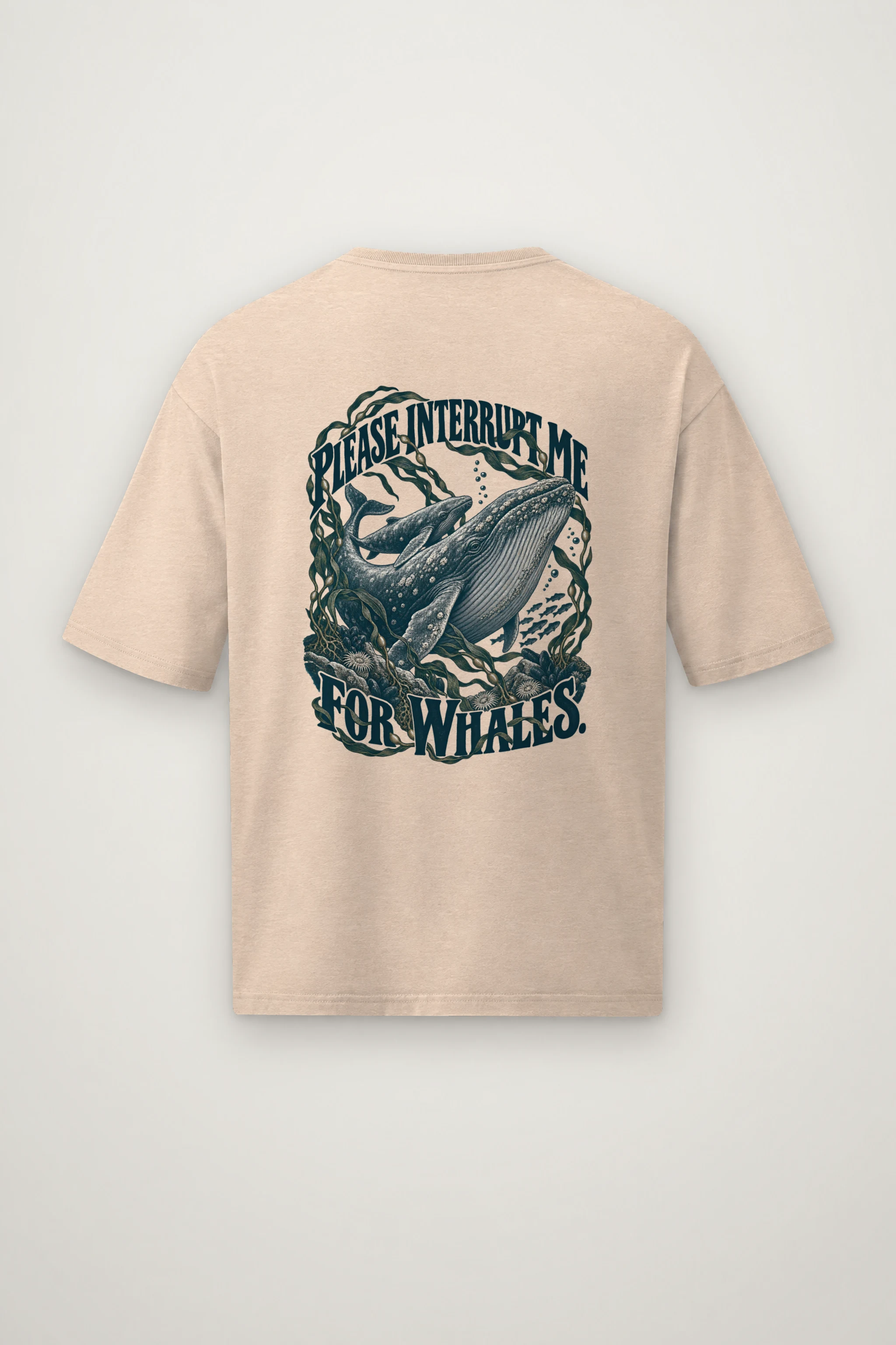 "Please Interrupt Me for Whales" Men's Oversized Heavyweight Crewneck T-Shirt