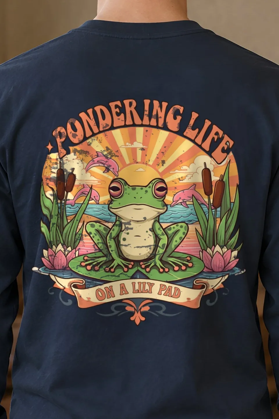 "Pondering Life" Unisex Longsleeve T-shirt - the graphic up close