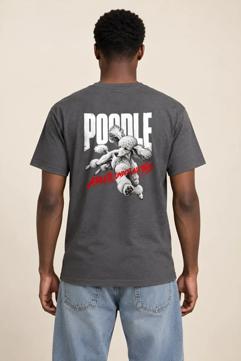“Poodle, Athlete Under All This” Heavyweight Unisex Crewneck T-shirt