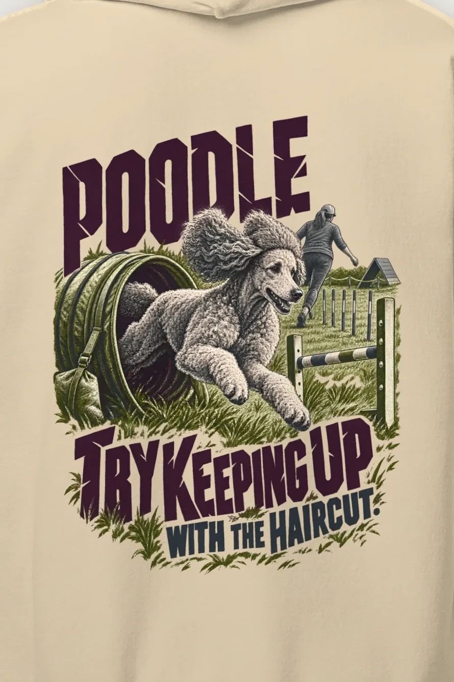 "Poodle Try Keeping Up" Heavy Blend Unisex Pullover Hoodie - the graphic up close