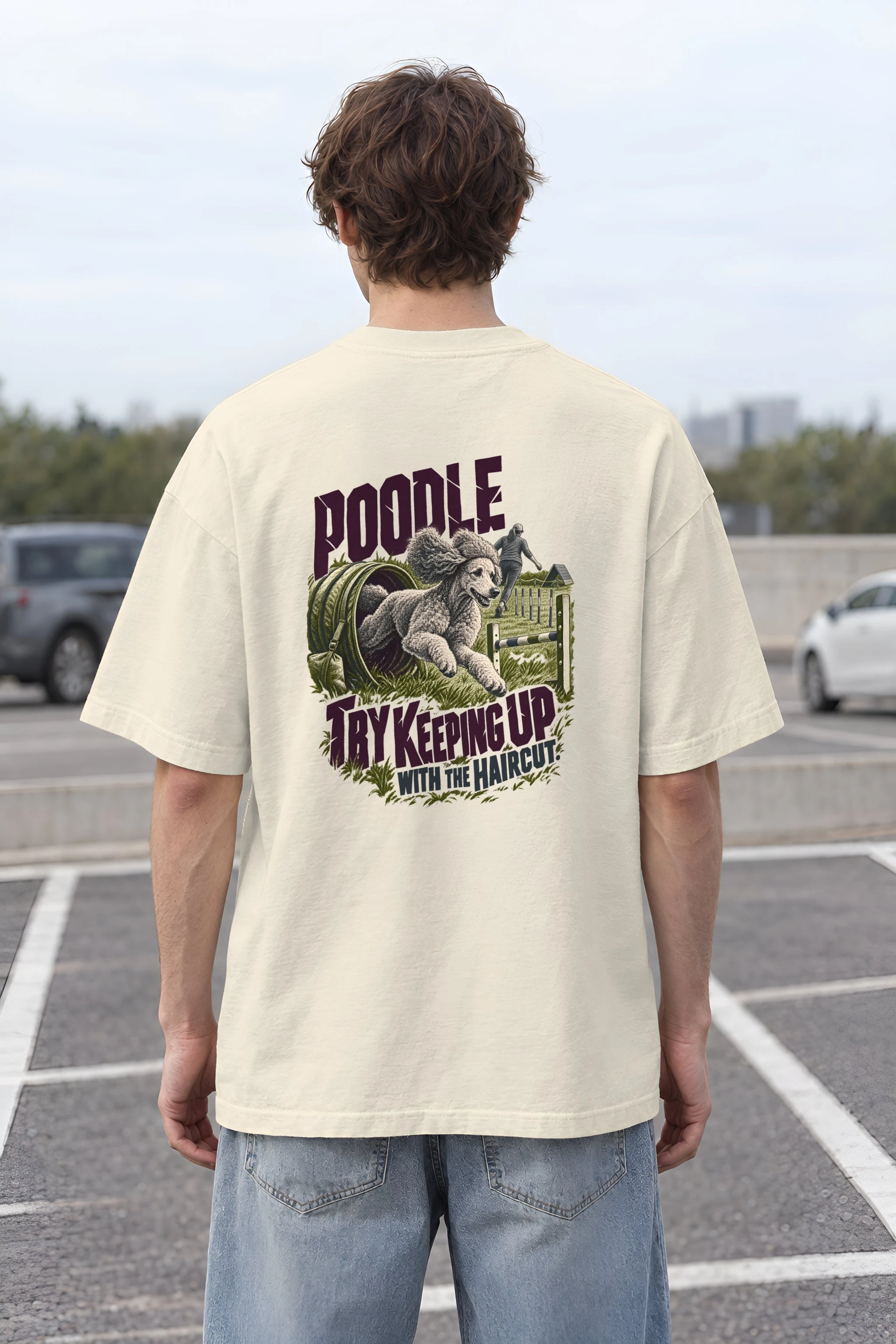 "Poodle Try Keeping Up" Men's Oversized Heavyweight Crewneck T-Shirt