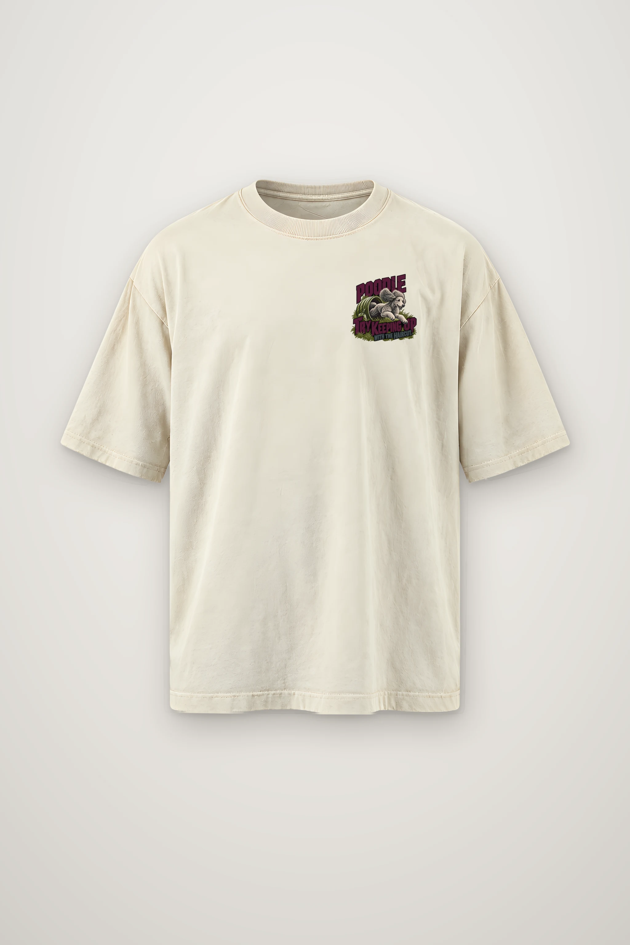 "Poodle Try Keeping Up" Men's Oversized Heavyweight Crewneck T-Shirt