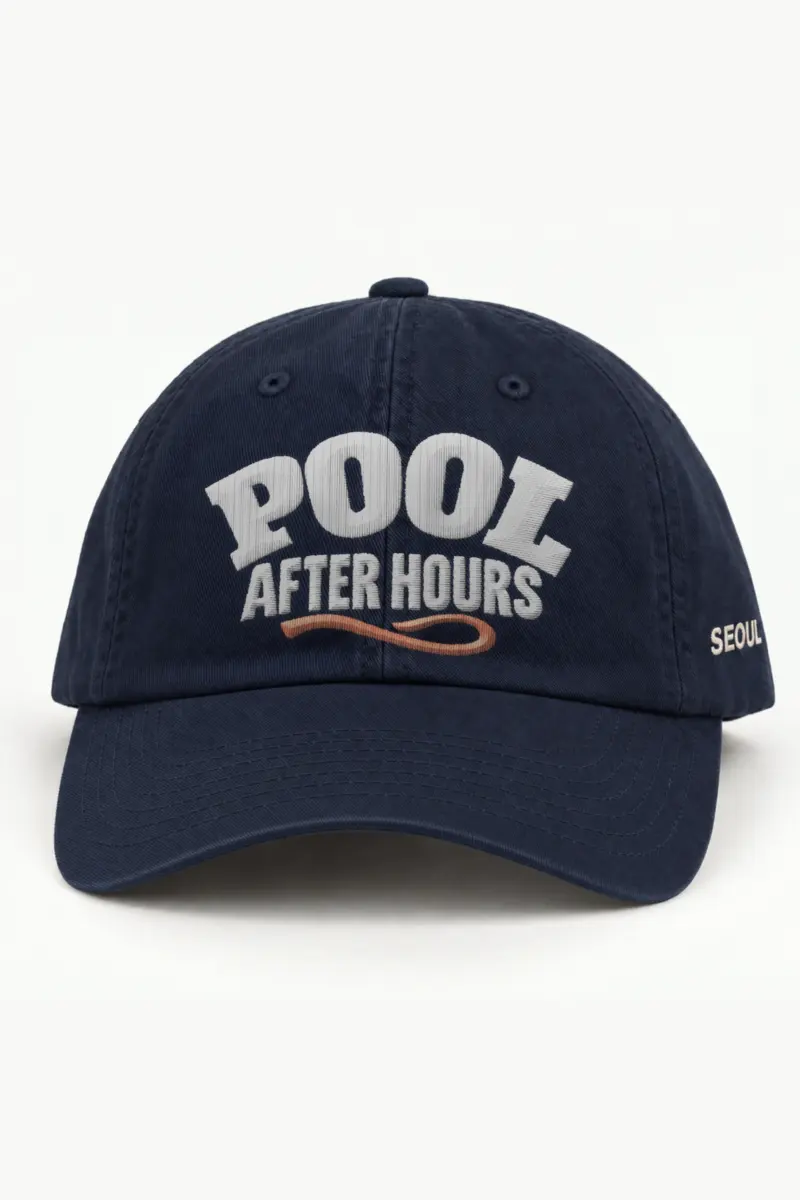 "POOL AFTER HOURS" Classic Dad Hat · Embroidered — navy/cap-front