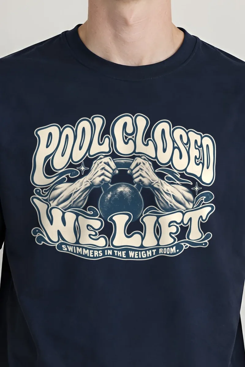 "Pool Closed We Lift" Heavyweight Unisex Crewneck T-shirt - the graphic up close