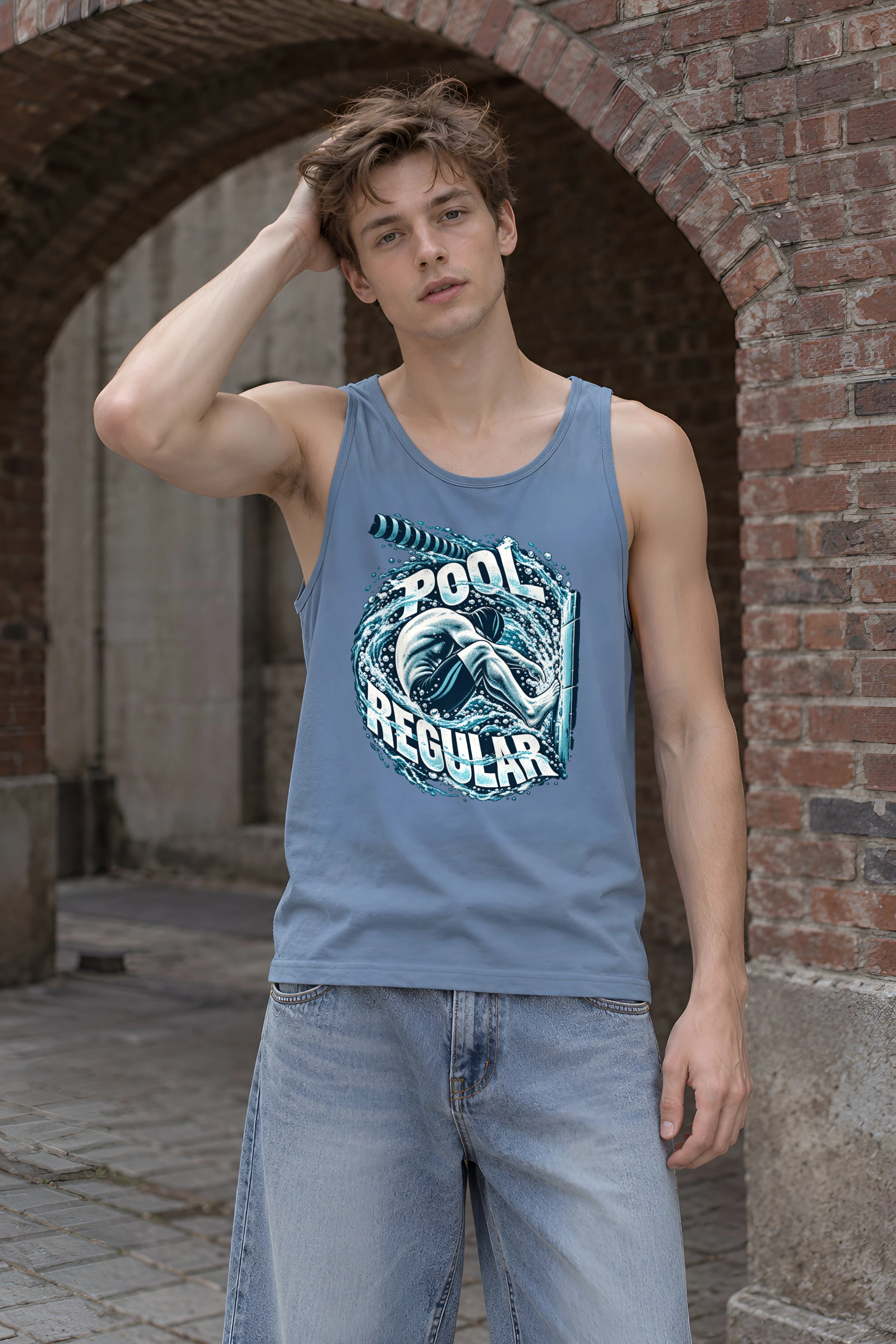 "Pool Regular Flip Turn" Unisex Jersey Tank