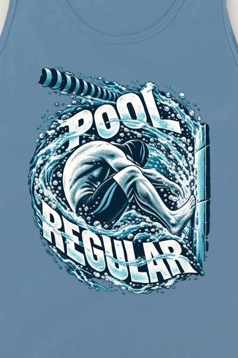 "Pool Regular Flip Turn" Unisex Jersey Tank - the graphic up close