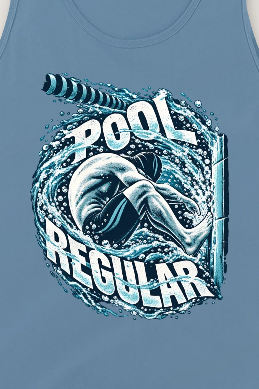 "Pool Regular Flip Turn" Unisex Jersey Tank - the graphic up close
