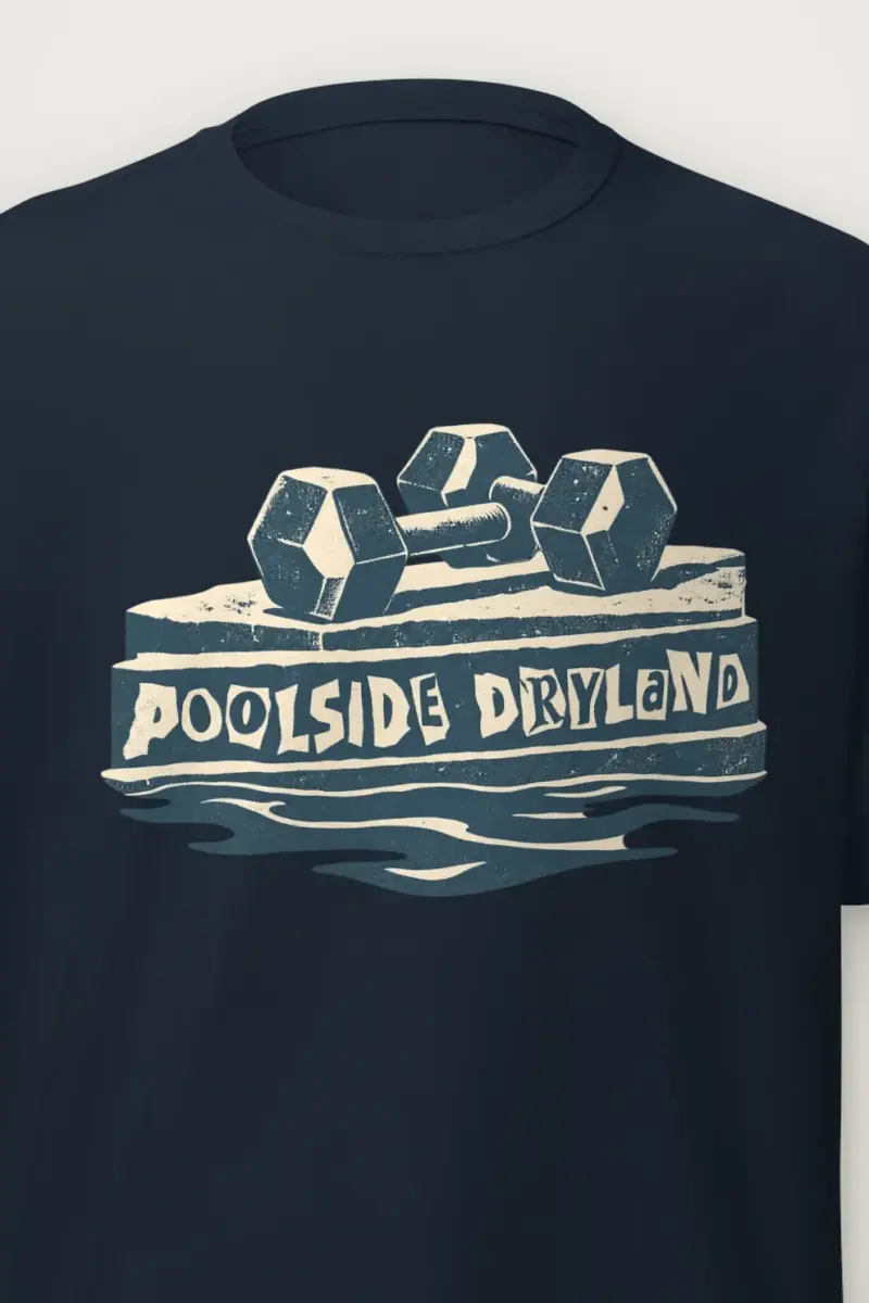 "Poolside Dryland" Heavyweight Unisex Crewneck T-shirt - the graphic up close