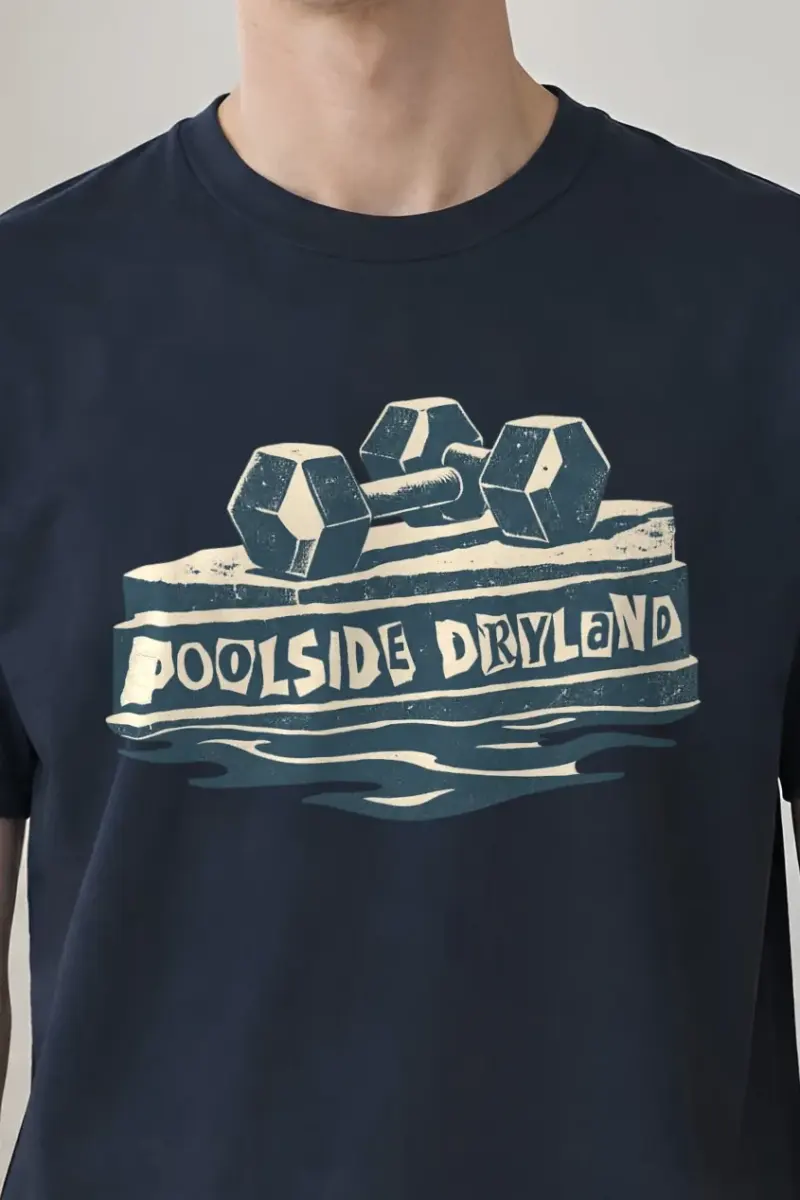 "Poolside Dryland" Heavyweight Unisex Crewneck T-shirt - the graphic up close