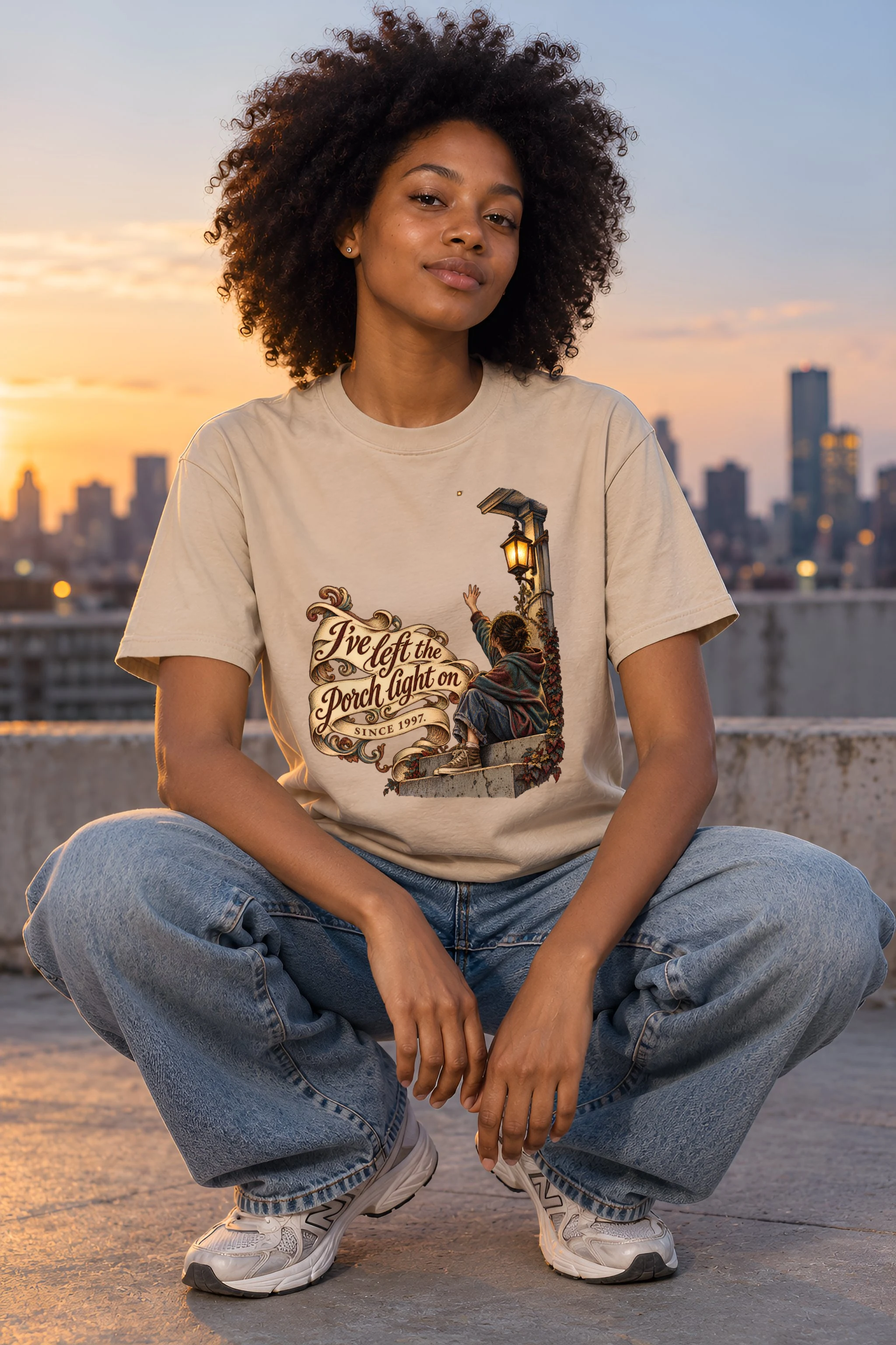 "Porch Light On" Heavyweight Unisex Crewneck T-shirt